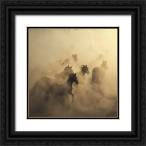 Migration Of Horses Black Ornate Wood Framed Art Print with Double Matting by Taskin, Huseyin