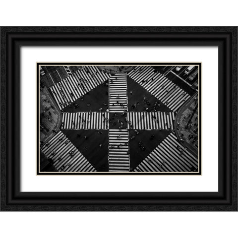 People Crossing Black Ornate Wood Framed Art Print with Double Matting by Tajima, Koji
