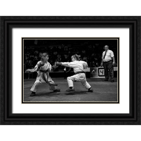 Girls Fight Black Ornate Wood Framed Art Print with Double Matting by Rebro, Marcel