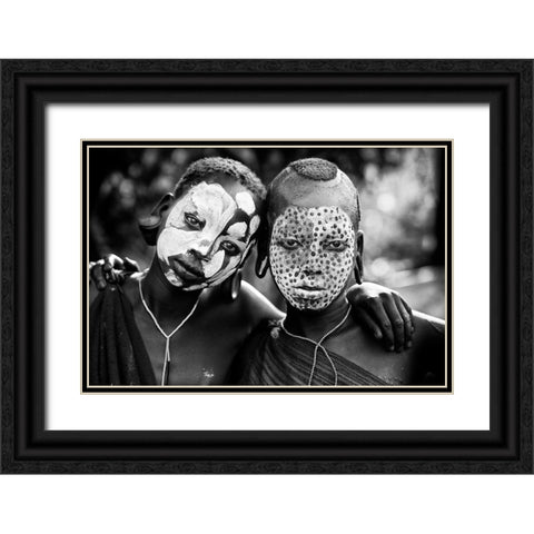 Painted Faces Black Ornate Wood Framed Art Print with Double Matting by Cole, Trevor