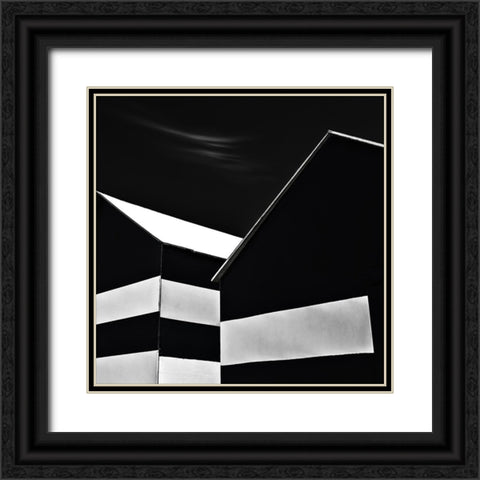 Bw Beach Huts Black Ornate Wood Framed Art Print with Double Matting by Claes, Gilbert