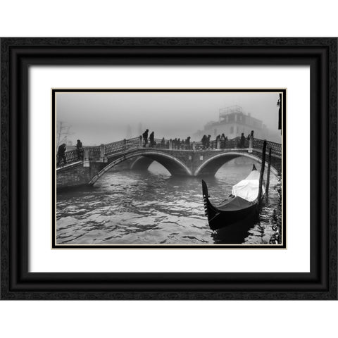 Tre Ponti - Three Bridges Black Ornate Wood Framed Art Print with Double Matting by Avolio, Stefano