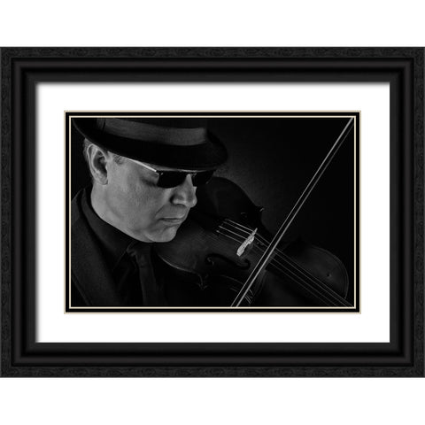 RayS Violin Black Ornate Wood Framed Art Print with Double Matting by Stalmans, Luc