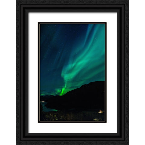 Northern Lights In October Black Ornate Wood Framed Art Print with Double Matting by Caroline Stroksnes, Mette
