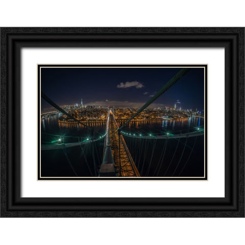 The Williamsburg Bridge Black Ornate Wood Framed Art Print with Double Matting by Veizaga, Christopher R.