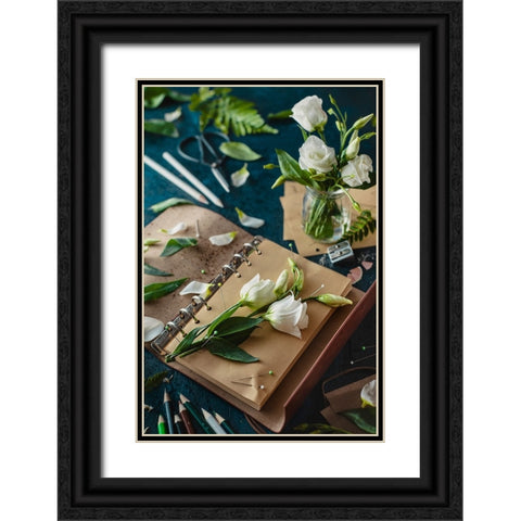 Painting Flowers: Pins And Pencils Black Ornate Wood Framed Art Print with Double Matting by Belenko, Dina