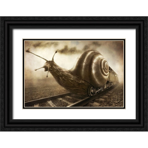 Snail Mail Black Ornate Wood Framed Art Print with Double Matting by Kiciak, Christophe