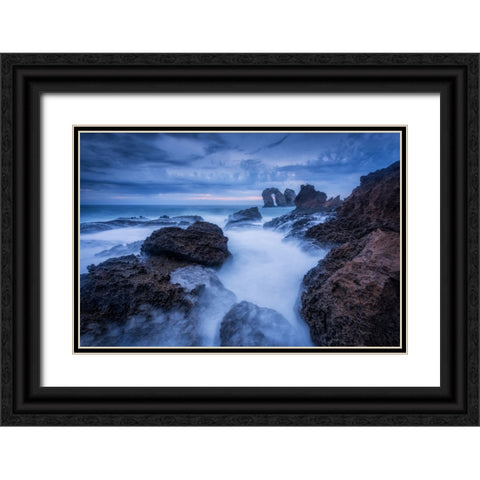 Rocky Blue Black Ornate Wood Framed Art Print with Double Matting by Lanza, Sergio