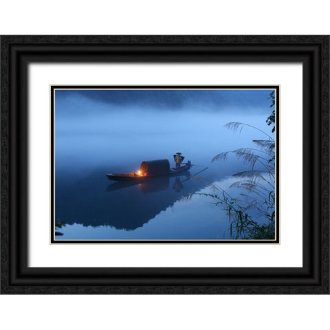 Dong Jiang Lake Black Ornate Wood Framed Art Print with Double Matting by Wong, Adam