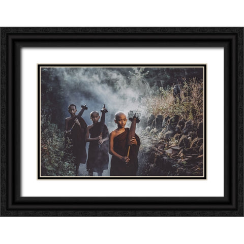 No.15 Black Ornate Wood Framed Art Print with Double Matting by M, Adirek