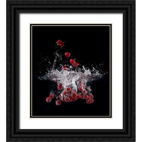 Raspberry Splash Black Ornate Wood Framed Art Print with Double Matting by Stefan, Mogyorosi