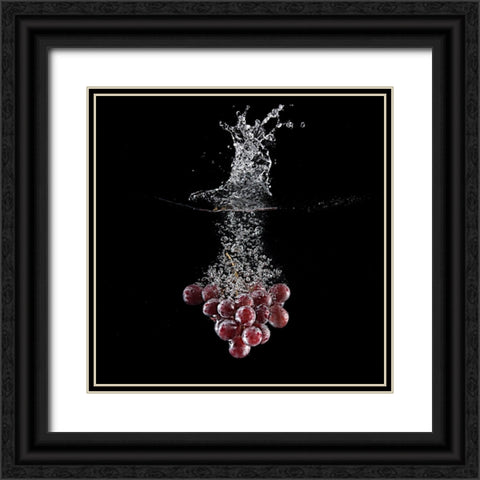 Grapes Splash Black Ornate Wood Framed Art Print with Double Matting by Stefan, Mogyorosi