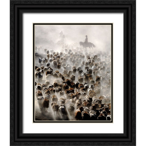 The Great Migration Of China Black Ornate Wood Framed Art Print with Double Matting by Wong, Adam