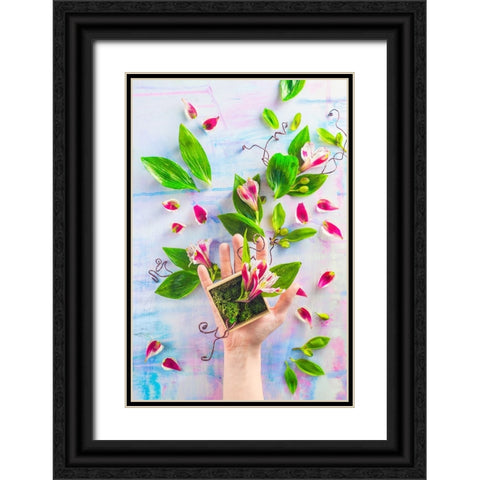 Hand Full Of Spring Black Ornate Wood Framed Art Print with Double Matting by Belenko, Dina