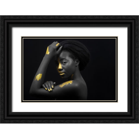 Breaking Through - Black And Gold 1 Black Ornate Wood Framed Art Print with Double Matting by NSPD Studios
