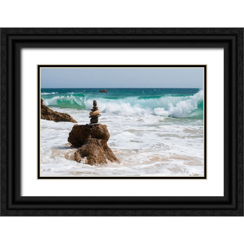 Stone Tower On The Beach Black Ornate Wood Framed Art Print with Double Matting by Palacios Prieto, Javier