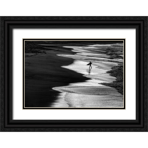 Lonely Surfer 2 Black Ornate Wood Framed Art Print with Double Matting by Domont, Jois
