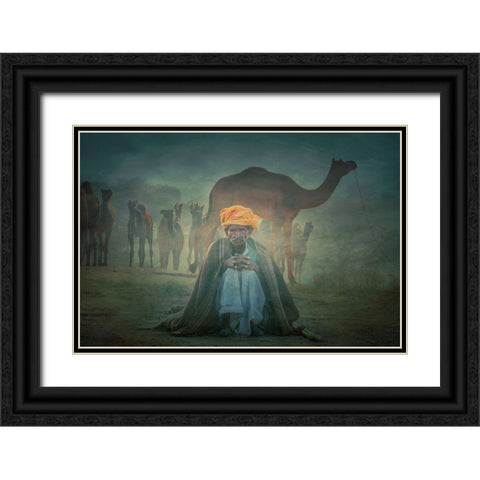 Old Rajasthani Man Iaap Black Ornate Wood Framed Art Print with Double Matting by Yosifov, Svetlin