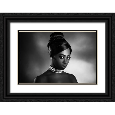 The White Pearls Black Ornate Wood Framed Art Print with Double Matting by Tambe, Peppe