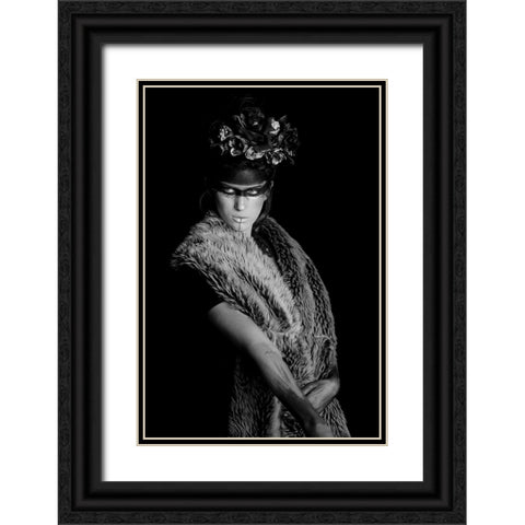 Portrait In Black And White Black Ornate Wood Framed Art Print with Double Matting by Khrbawe, Ayman