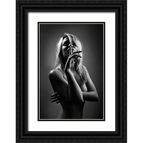 Shoosh Black Ornate Wood Framed Art Print with Double Matting by Hayman, Oren