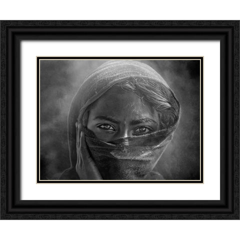 Tribal Girl Black Ornate Wood Framed Art Print with Double Matting by Yosifov, Svetlin