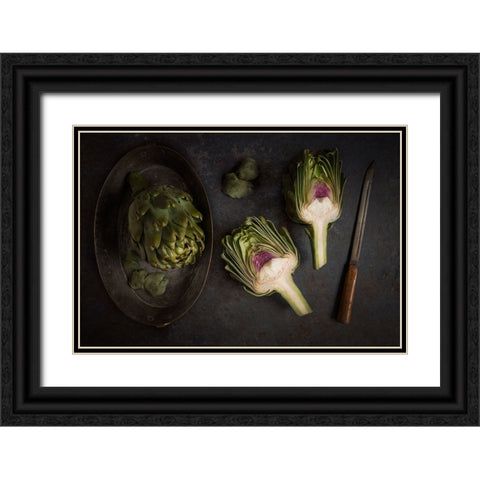 Artichokes Black Ornate Wood Framed Art Print with Double Matting by Popescu, Diana