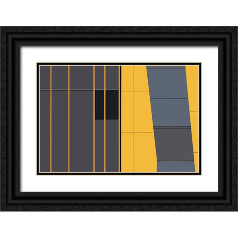 Yellow In Abstract Black Ornate Wood Framed Art Print with Double Matting by Niezen, Jan