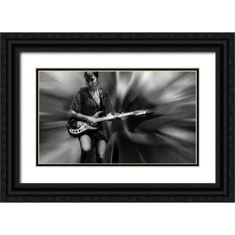 Lady With Guitar Baw Black Ornate Wood Framed Art Print with Double Matting by Domont, Jois