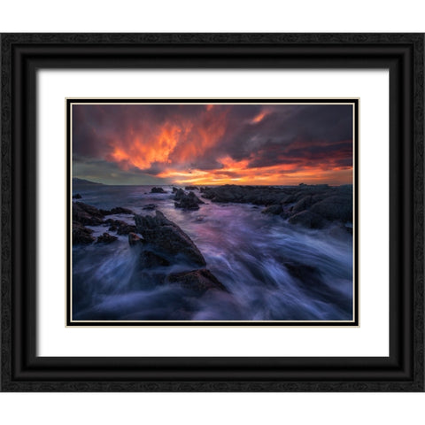 Burning Sky Black Ornate Wood Framed Art Print with Double Matting by Zhang, Yan