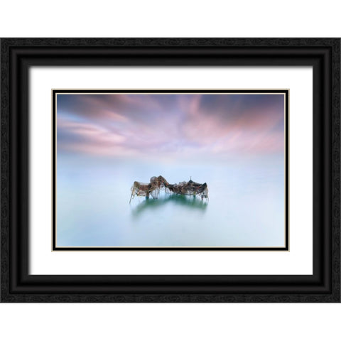 Netfish Black Ornate Wood Framed Art Print with Double Matting by Guerola, Joaquin