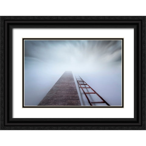 Pier And Rail Black Ornate Wood Framed Art Print with Double Matting by Guerola, Joaquin