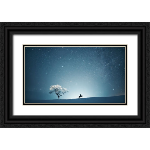 A Starry Night Black Ornate Wood Framed Art Print with Double Matting by Z, Bingo