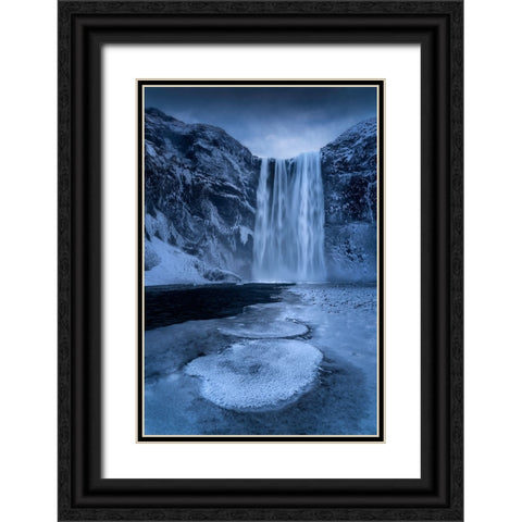Skogafoss Black Ornate Wood Framed Art Print with Double Matting by Zhu, Jingshu