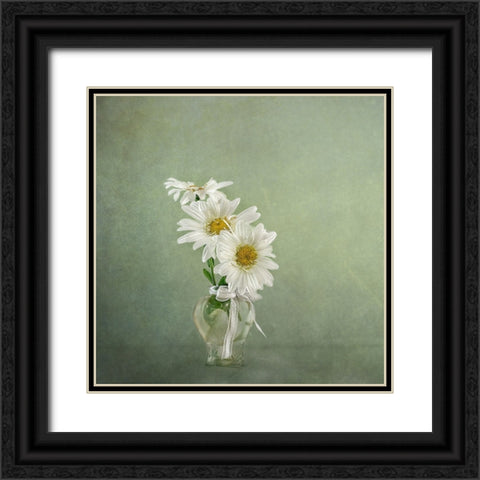 3 White Daisies Black Ornate Wood Framed Art Print with Double Matting by Gray, Gaille