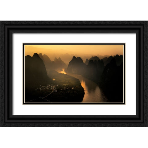 Li River Black Ornate Wood Framed Art Print with Double Matting by Massetti, Fabrizio