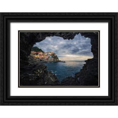 I Love Manarola Black Ornate Wood Framed Art Print with Double Matting by Komovec, Ales