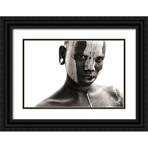 Mursi Face Black Ornate Wood Framed Art Print with Double Matting by Yosifov, Svetlin