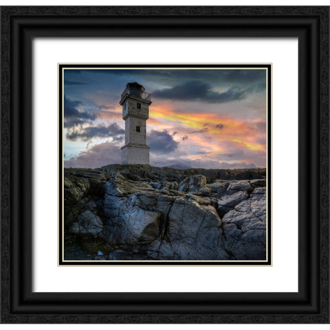 The Lighthouse Black Ornate Wood Framed Art Print with Double Matting by Keller