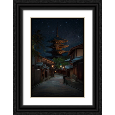 Kyoto Night Black Ornate Wood Framed Art Print with Double Matting by Vandewalle, Richard