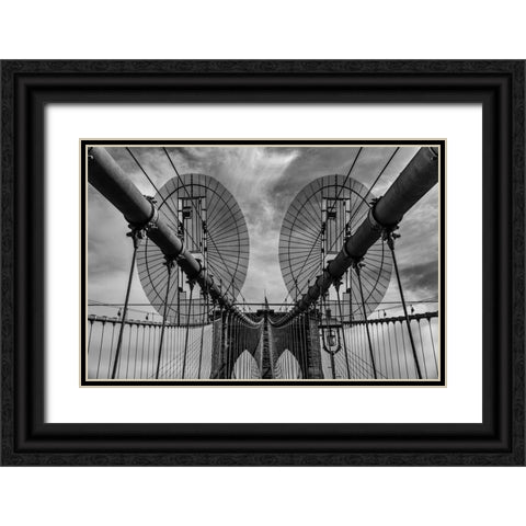 Brooklyn Bridge Black Ornate Wood Framed Art Print with Double Matting by Raif, Joshua