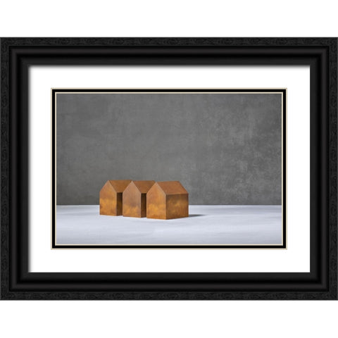 Rusted Houses Black Ornate Wood Framed Art Print with Double Matting by Verot, Christophe
