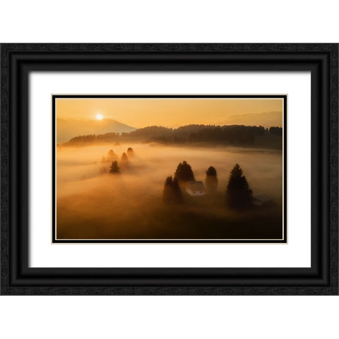 Morning Mist Black Ornate Wood Framed Art Print with Double Matting by Krivec, Ales