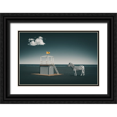 Zebra Style Black Ornate Wood Framed Art Print with Double Matting by Hennen, Marcus