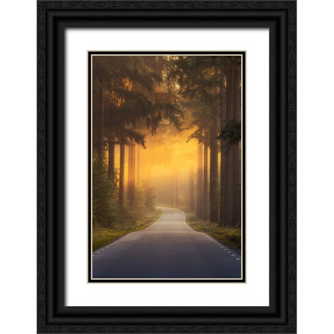 Pursuing The Light At The End Of The Road Black Ornate Wood Framed Art Print with Double Matting by Ye, NingYun
