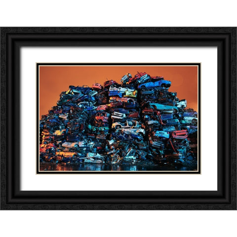 Cars Graveyard Black Ornate Wood Framed Art Print with Double Matting by Froyda, Martin