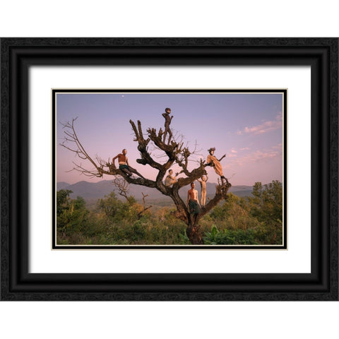 Ethiopian Suri Tribes Black Ornate Wood Framed Art Print with Double Matting by Intarob, Sarawut