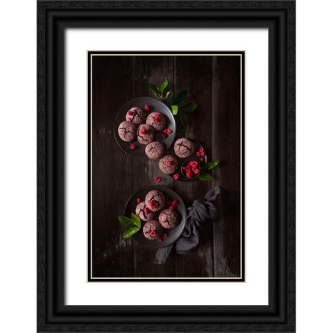 Raspberry Chocolate Crinkle Cookies Black Ornate Wood Framed Art Print with Double Matting by Popescu, Diana