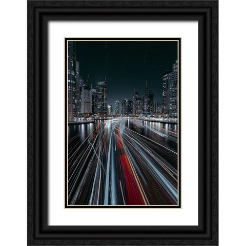 Traffic Jam In The Dubai Canal Black Ornate Wood Framed Art Print with Double Matting by Chiriaco, Carmine