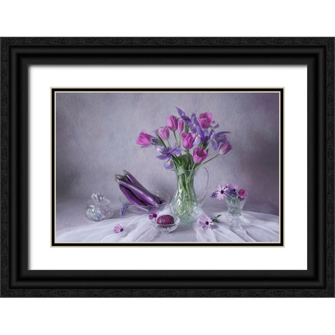 Violet Delight Black Ornate Wood Framed Art Print with Double Matting by Jacobs, Lydia